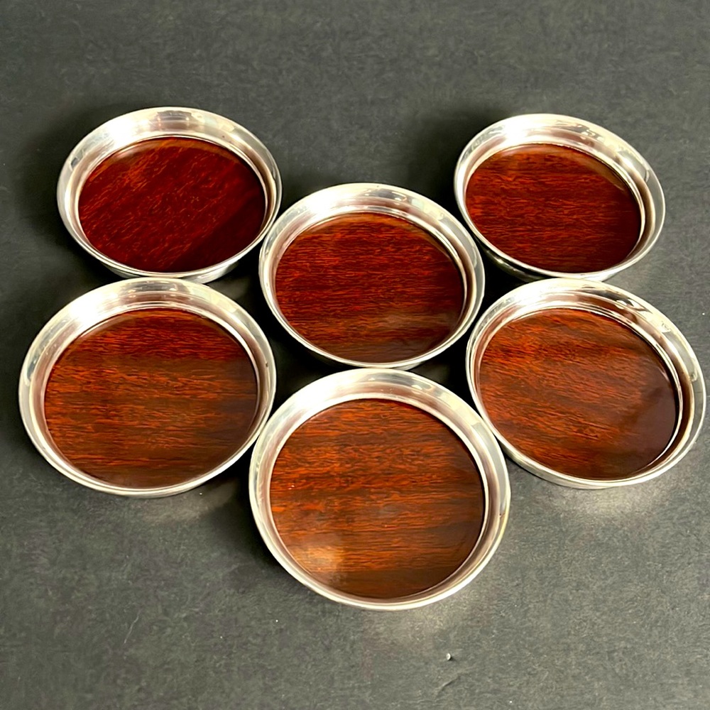 Mid Century Modern Formica Silver Plated Coasters